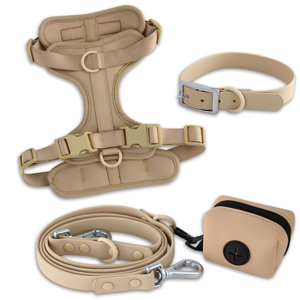 Premium Hundsele-Set 4-i-1 – Taktiskt Sele, Koppel, Halsband & Bajspåsehållare