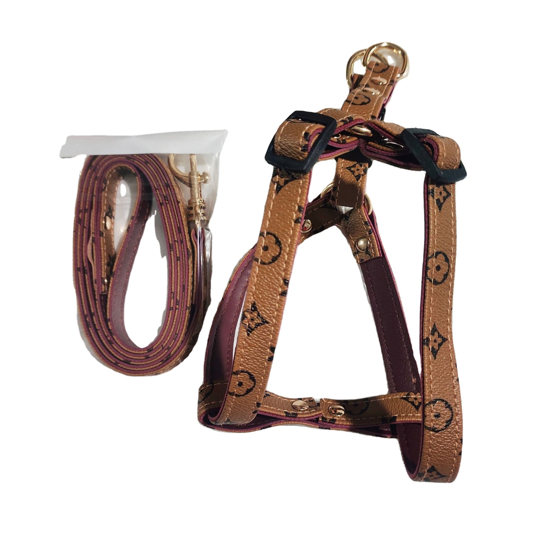 Designer Hundsele & Koppel Set – Lyxigt PU-Läder med Guldetaljer