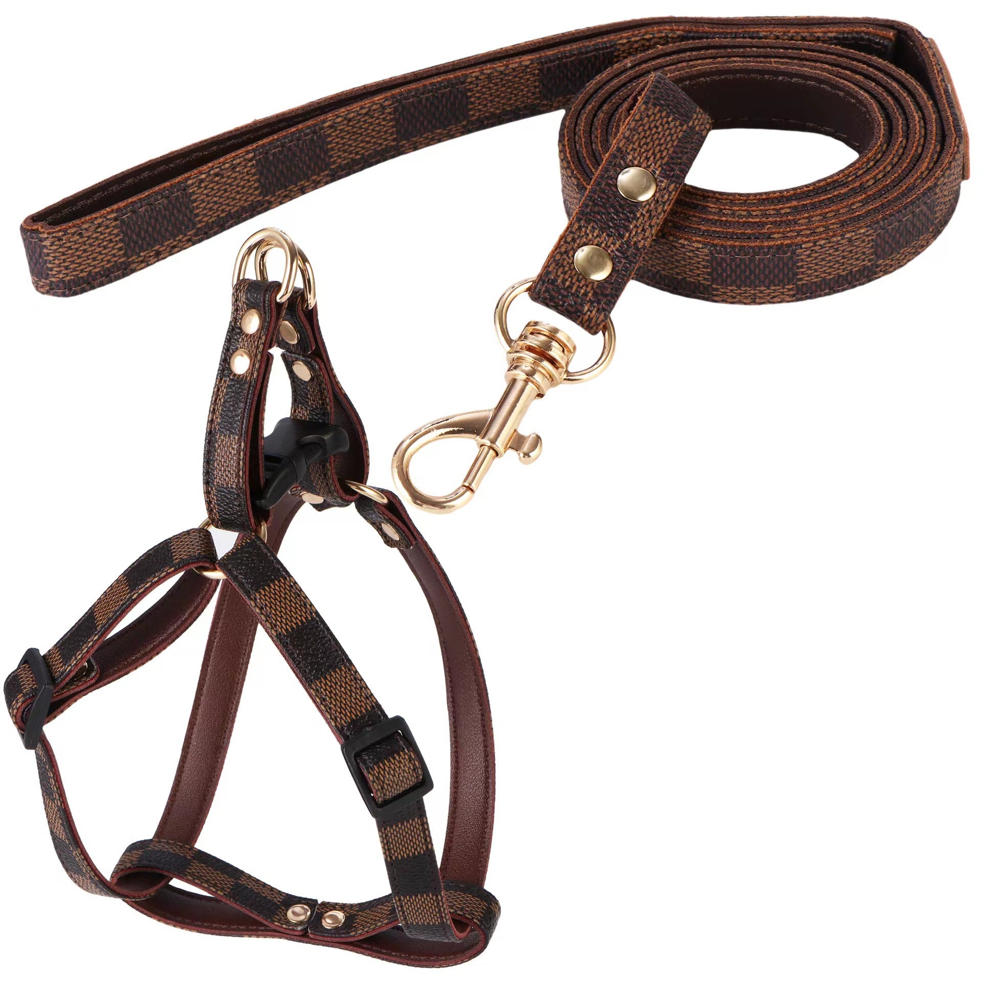 Designer Hundsele & Koppel Set – Lyxigt PU-Läder med Guldetaljer