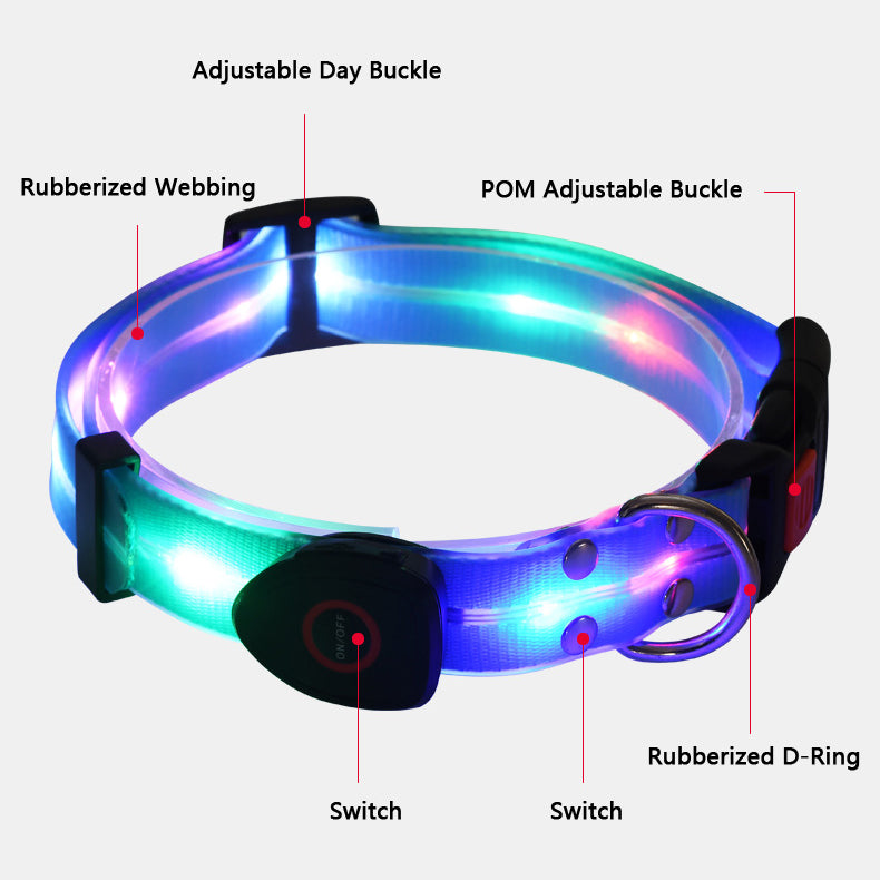 SinSky LED Halsband & Koppel Set – Syns upp till 100 meter i mörkret