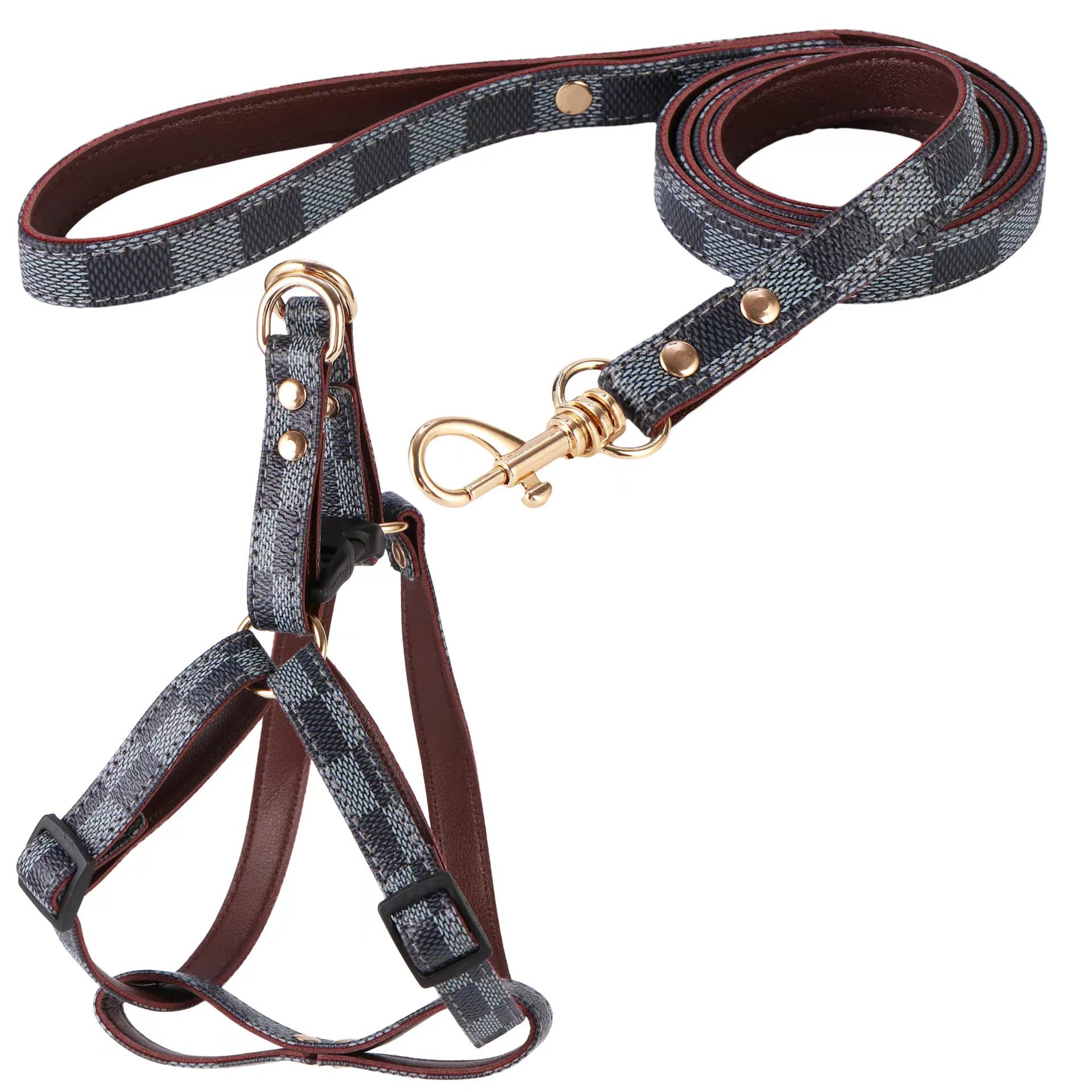 Designer Hundsele & Koppel Set – Lyxigt PU-Läder med Guldetaljer