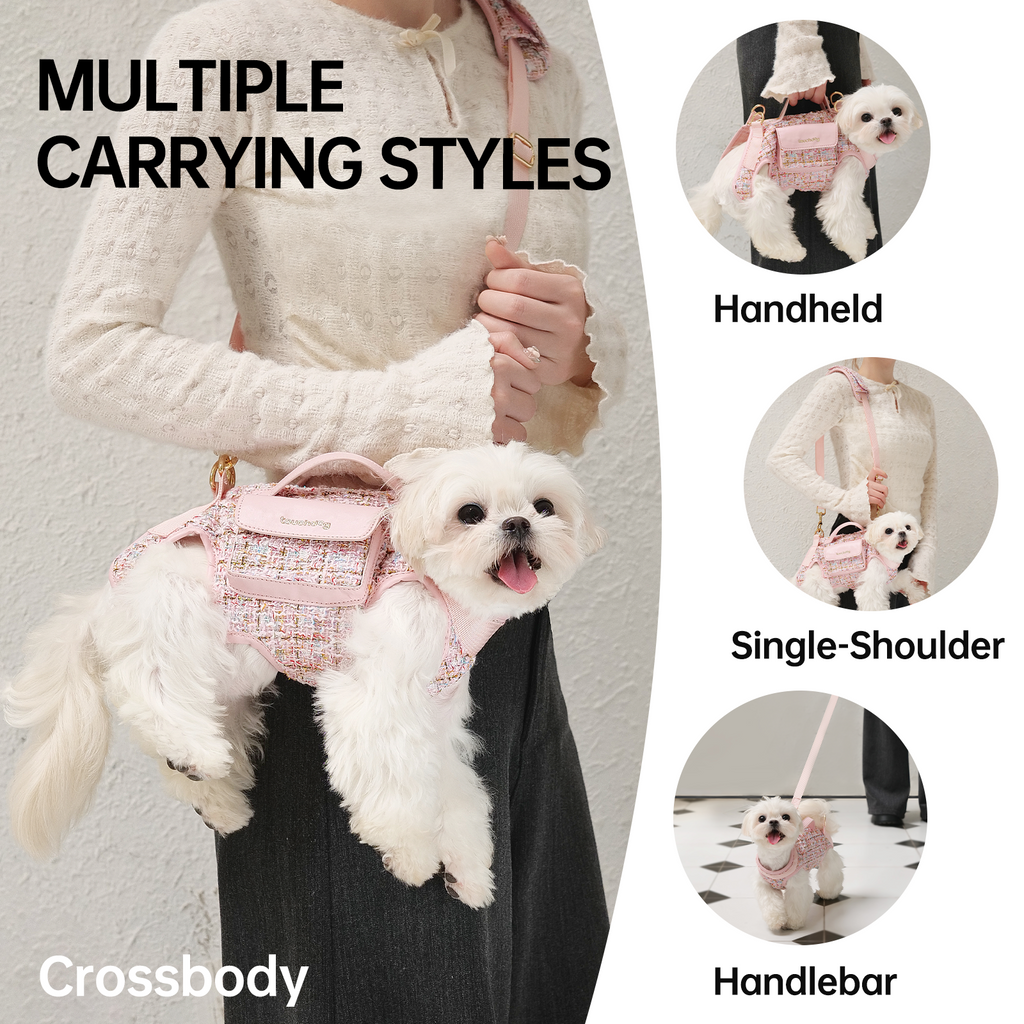 Touchdog Tweed Lyxsele med Väska – 3-i-1 Bärväska, Sele & Koppel
